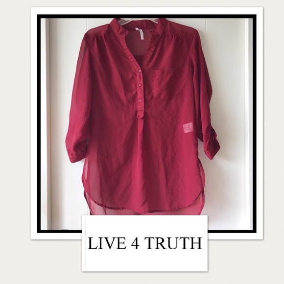 Red/Burgundy Sheer Blouse - Picture 1 of 4